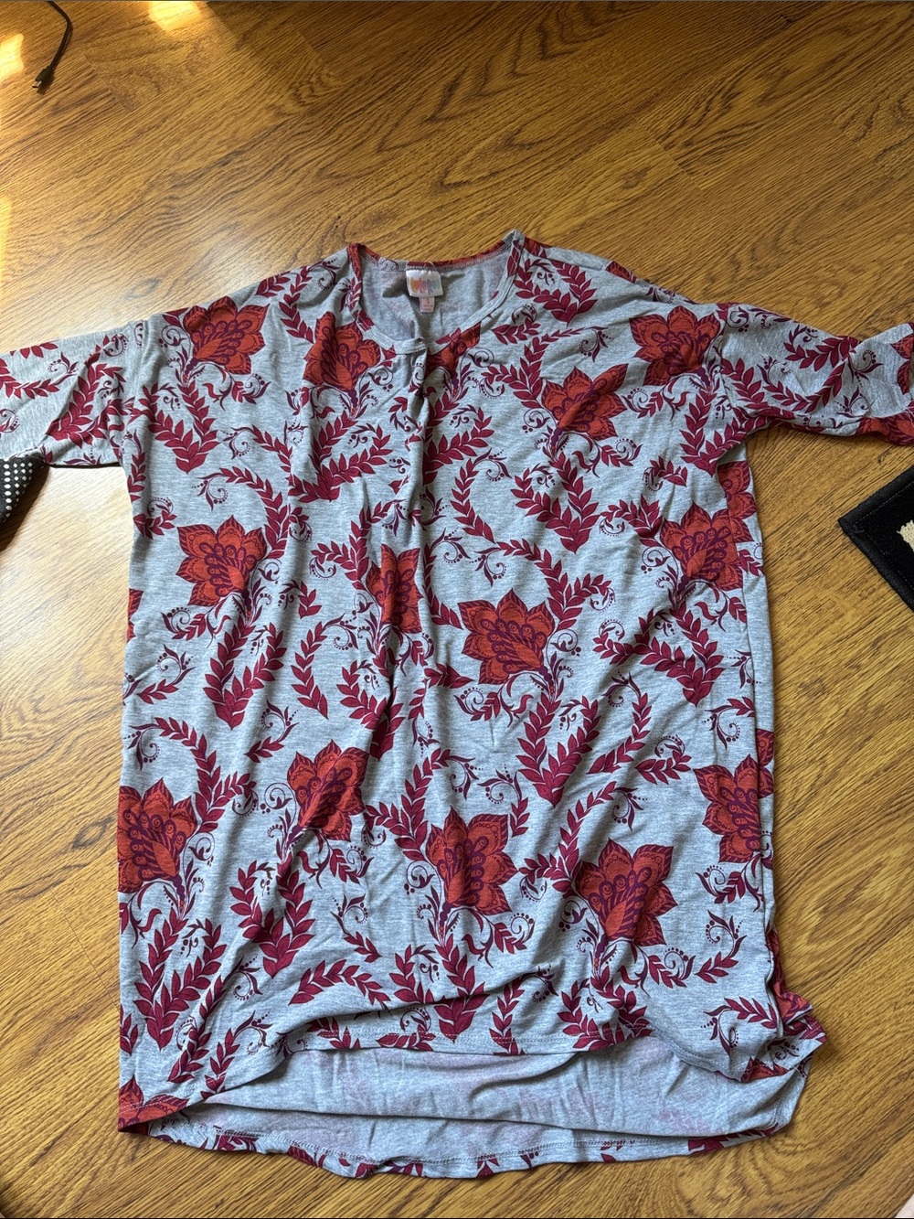 LuLaRoe Gray Top with Red and Orange Floral Print